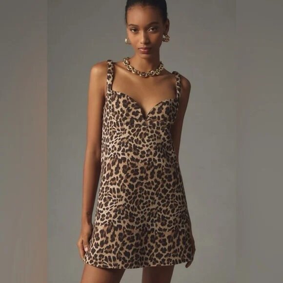 Anthropologie Dhruv Kapoor Leopard Mini Dress L NWT - Picture 1 of 5